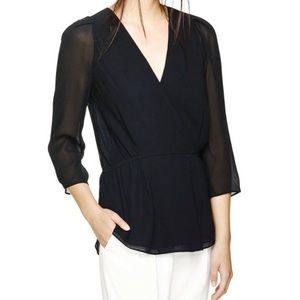 Aritzia Babaton Alexander Black Silk wrap Blouse